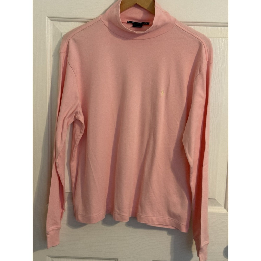 Ralph Lauren Sport Pink Preppy size XL 100% Cotton Knit Turtleneck Pullover Logo